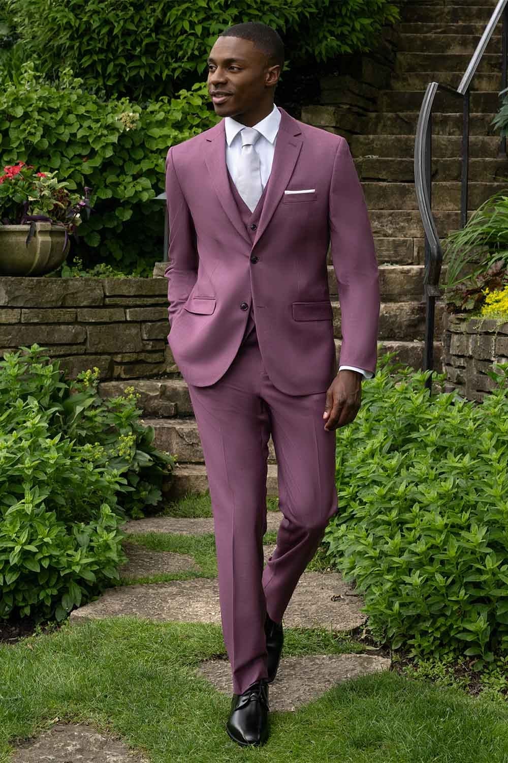 Men’s Mauve Three-Piece Suit – Slim Fit Formal Blazer, Vest, and Trousers for Weddings Rose Gold Pinkish Color - Image 10