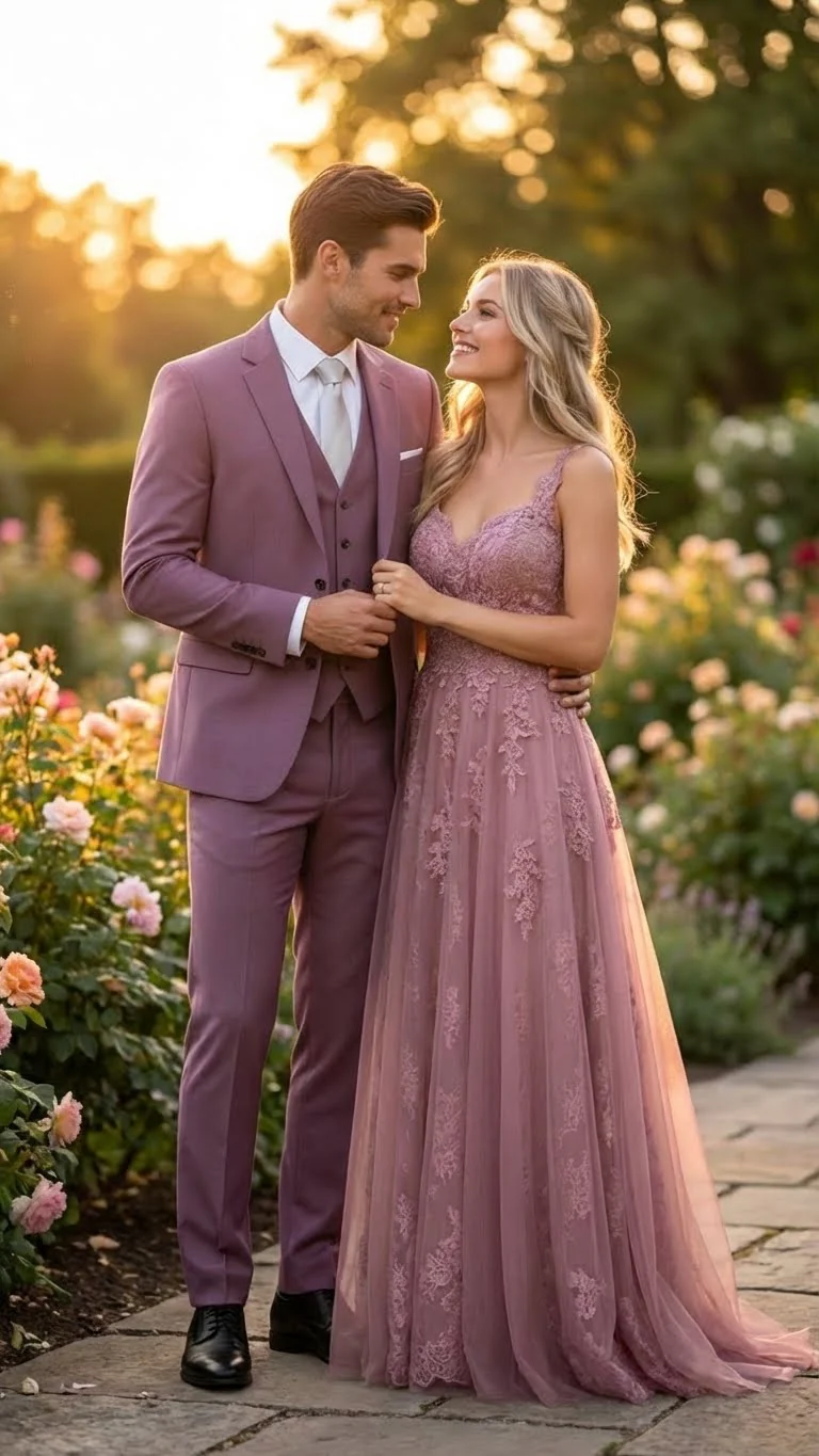 Men’s Mauve Three-Piece Suit – Slim Fit Formal Blazer, Vest, and Trousers for Weddings Rose Gold Pinkish Color - Image 7