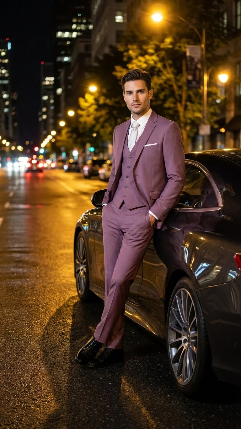 Men’s Mauve Three-Piece Suit – Slim Fit Formal Blazer, Vest, and Trousers for Weddings Rose Gold Pinkish Color - Image 8