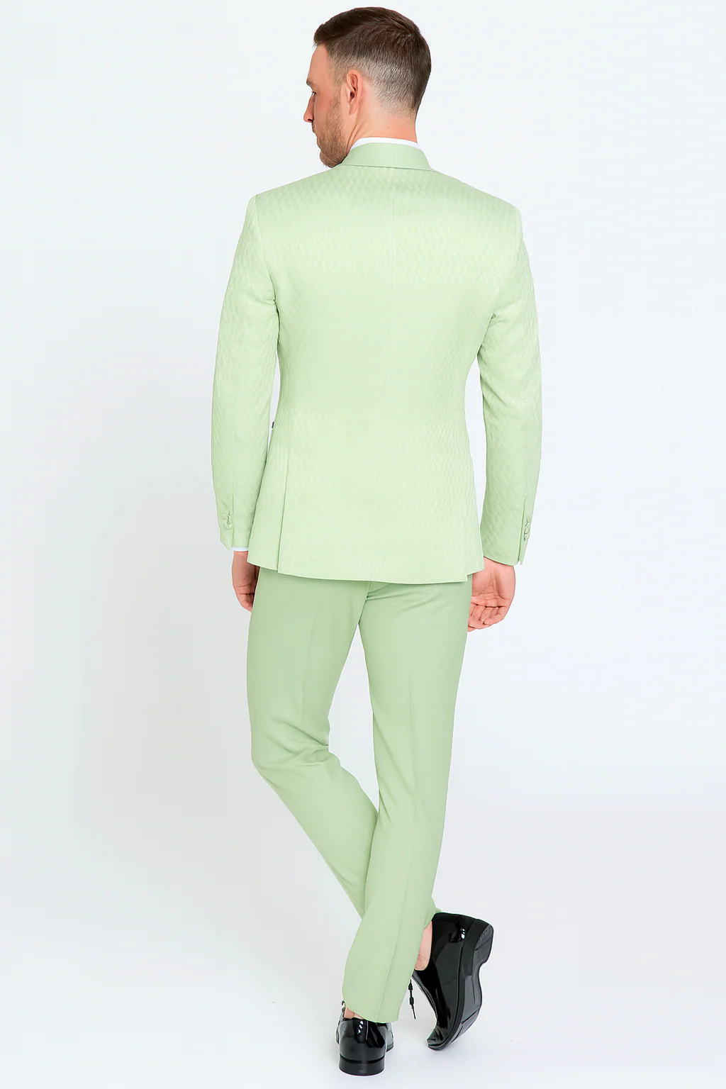 Men’s Mint Green Tuxedo Suit – Slim Fit Shawl Lapel with Matching Bow Tie in Sage Green Color - Light Green - Image 2