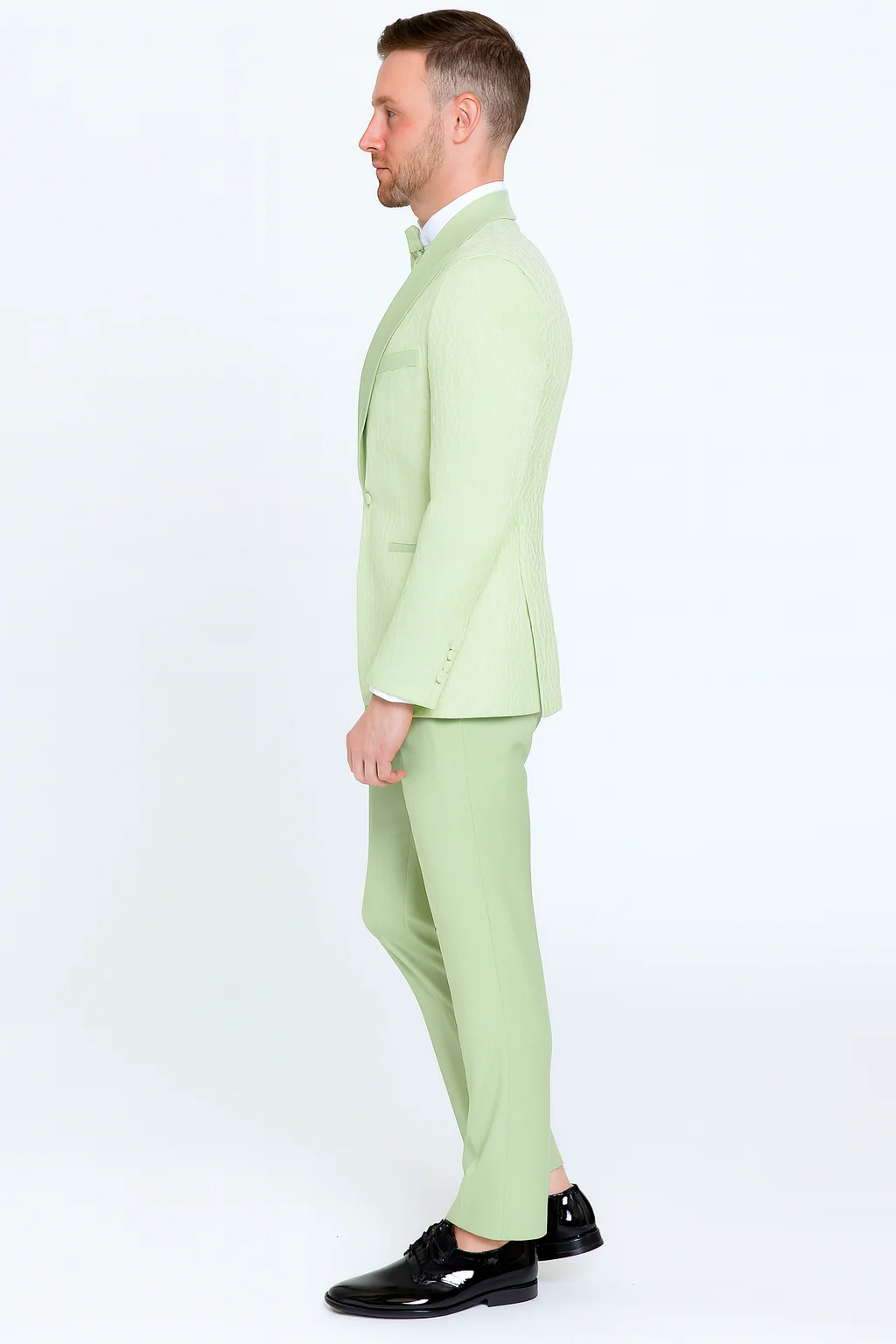 Men’s Mint Green Tuxedo Suit – Slim Fit Shawl Lapel with Matching Bow Tie in Sage Green Color - Light Green - Image 3