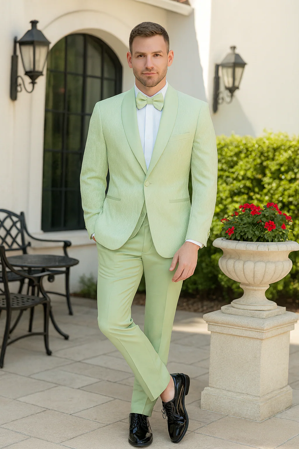 Men’s Mint Green Tuxedo Suit – Slim Fit Shawl Lapel with Matching Bow Tie in Sage Green Color - Light Green - Image 5