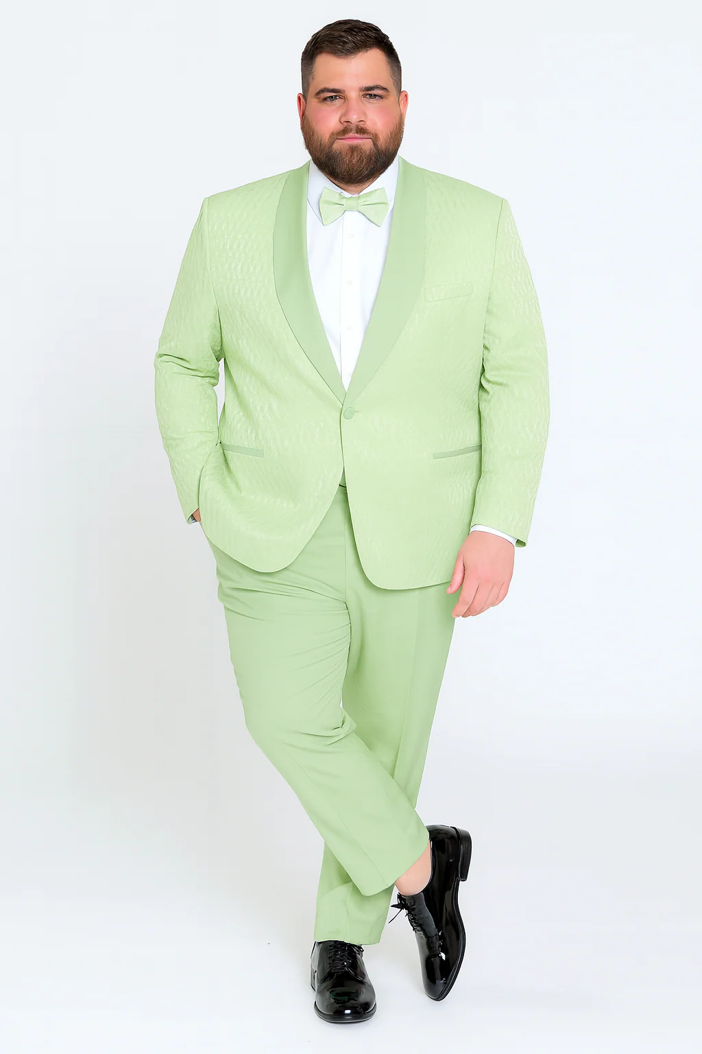 Men’s Mint Green Tuxedo Suit – Slim Fit Shawl Lapel with Matching Bow Tie in Sage Green Color - Light Green - Image 7