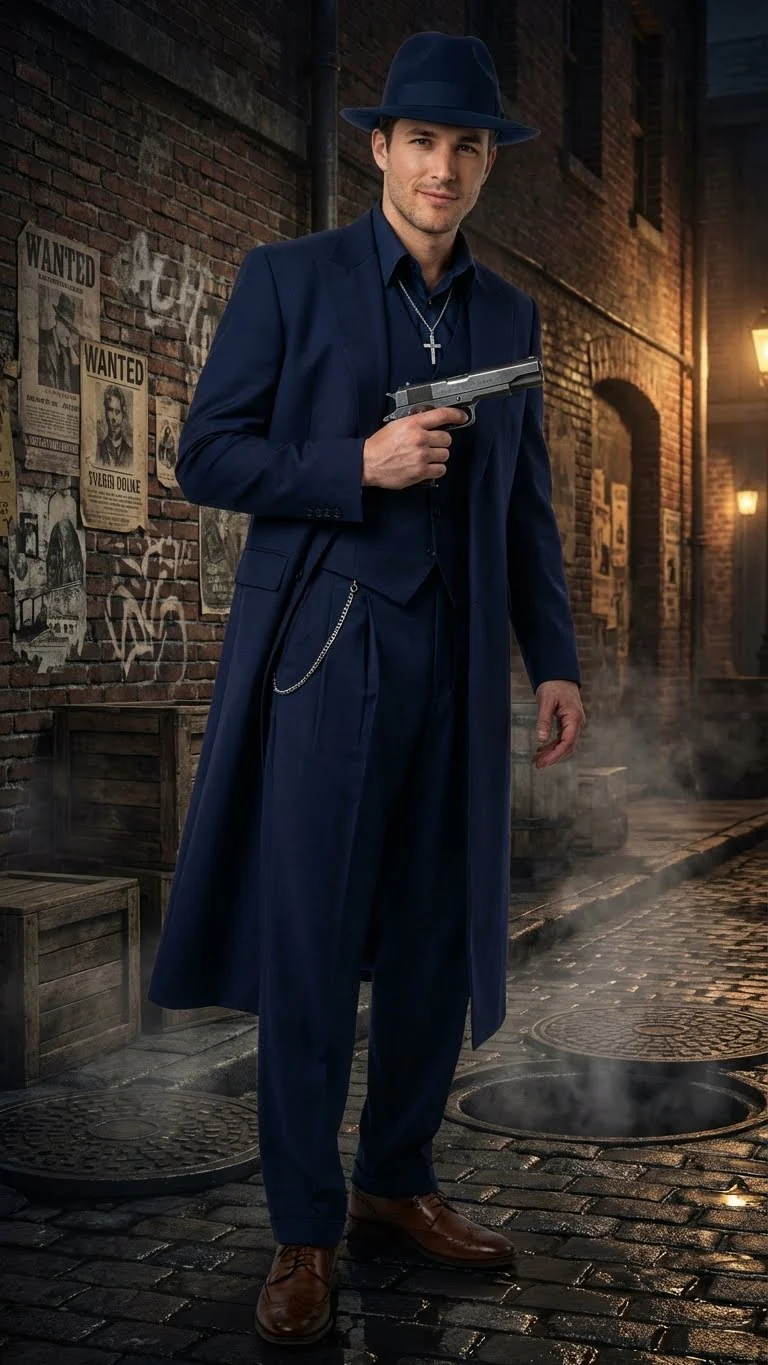 Men’s Navy Blue 1920s Zoot Suit – Long Mafia Gangster Three-Piece Vintage Costume Set Zuit Pachuco Style - Image 8