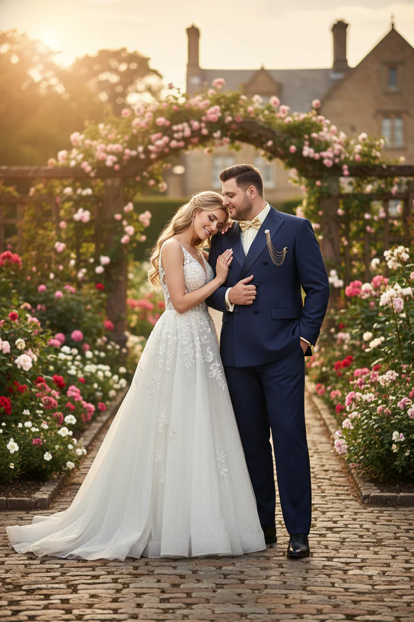 Men’s Navy Blue Double-Breasted Tuxedo with navy Satin Peak Lapel Wedding Suit - Image 2