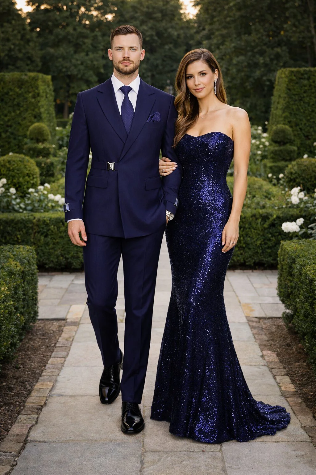 Men’s Navy Blue Double Breasted Wool Suit with Signature Buckle Closure Designer Tailored Fit - Image 8