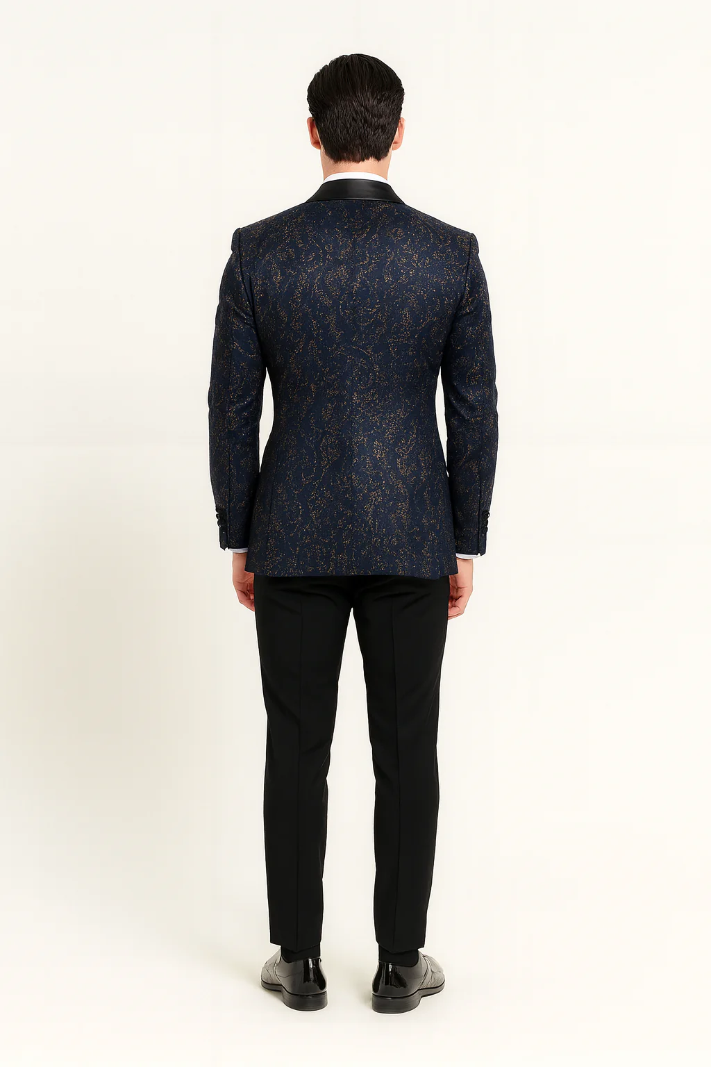 Men’s Navy Blue Sequin Tuxedo Jacket with Black Satin Shawl Lapel – Luxury Prom and Wedding Blazer - Image 3