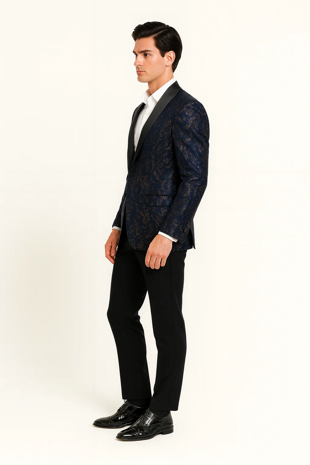 Men’s Navy Blue Sequin Tuxedo Jacket with Black Satin Shawl Lapel – Luxury Prom and Wedding Blazer - Image 4