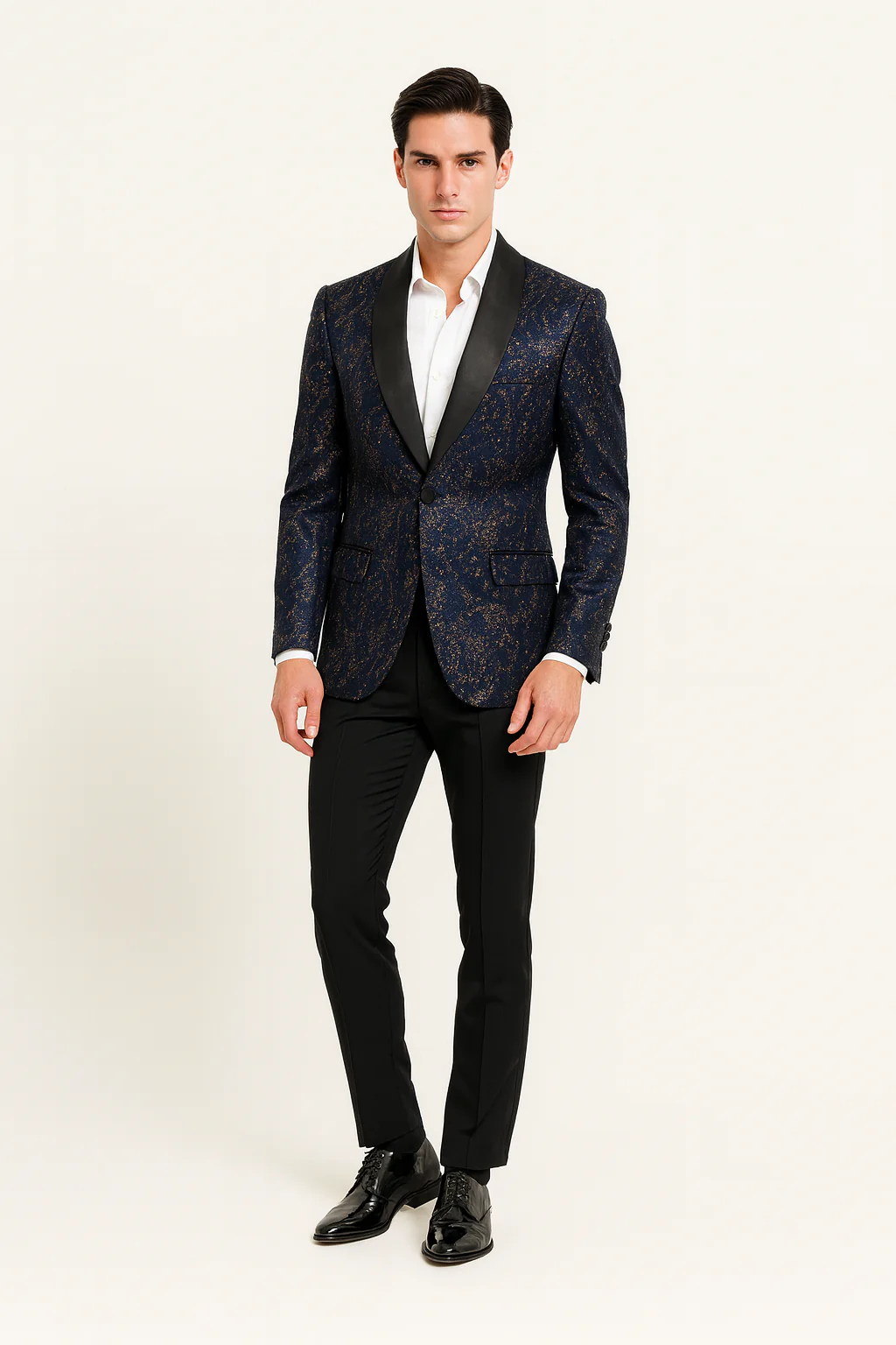 Men’s Navy Blue Sequin Tuxedo Jacket with Black Satin Shawl Lapel – Luxury Prom and Wedding Blazer - Image 5