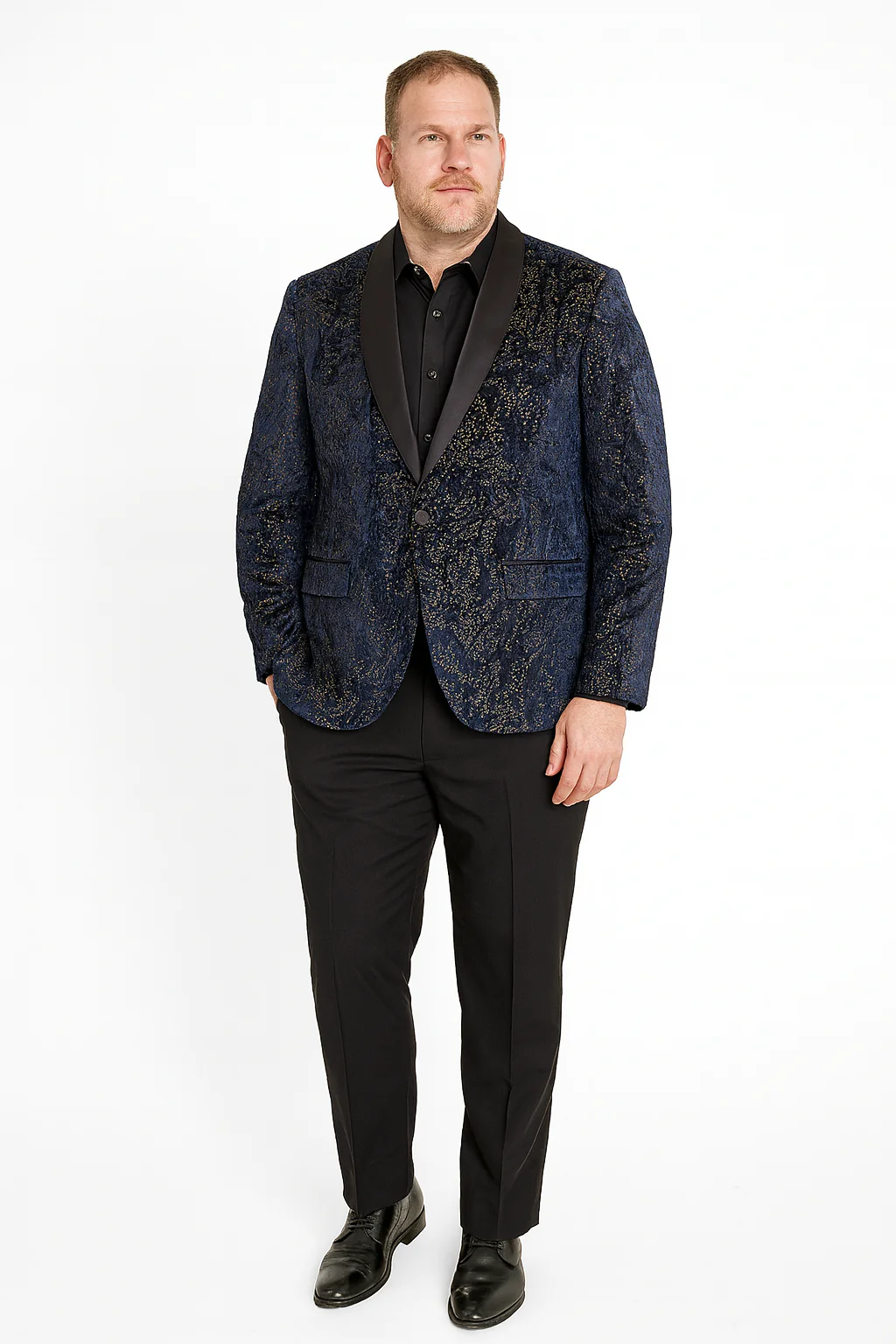 Men’s Navy Blue Sequin Tuxedo Jacket with Black Satin Shawl Lapel – Luxury Prom and Wedding Blazer - Image 6