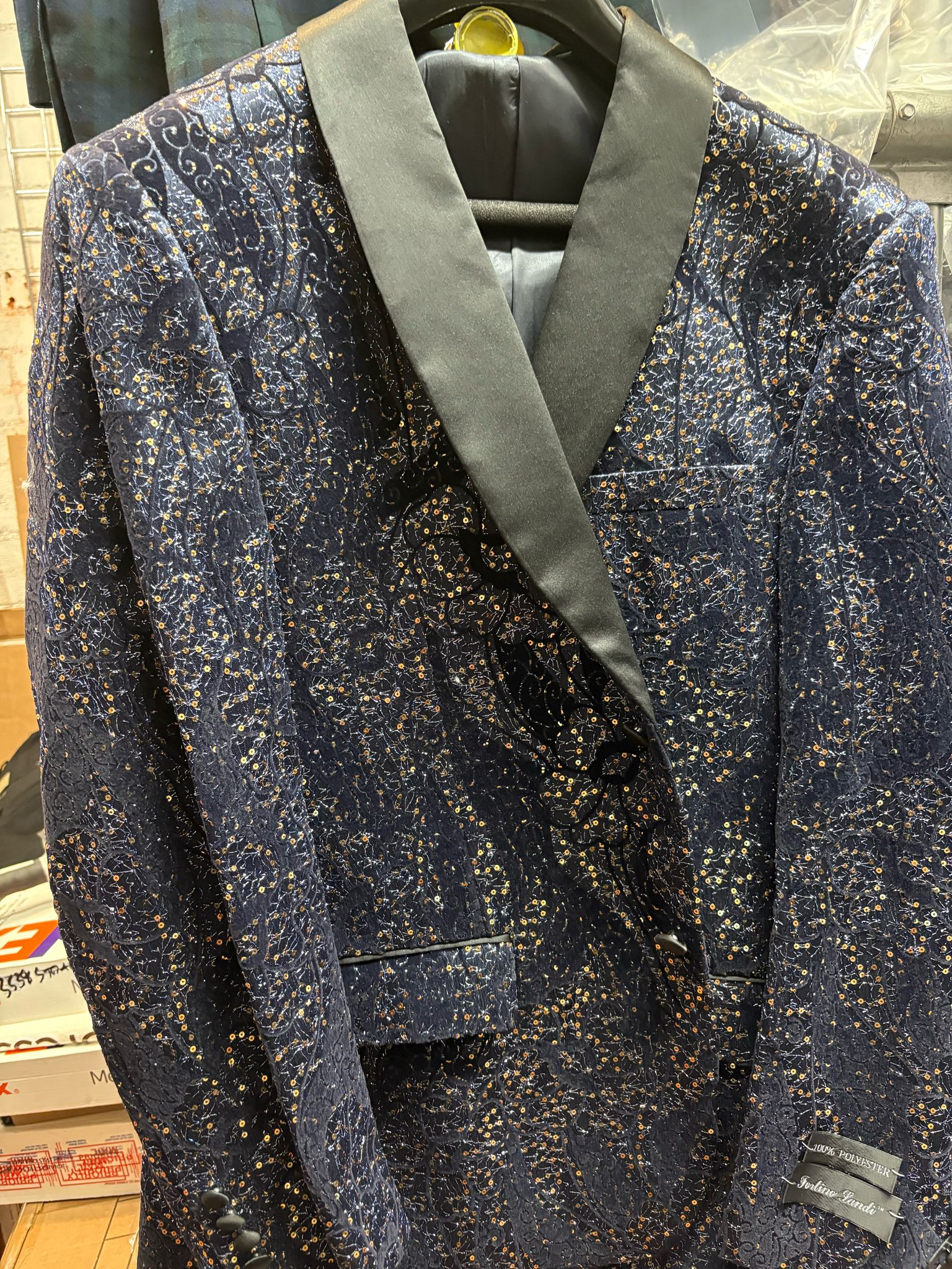Men’s Navy Blue Sequin Tuxedo Jacket with Black Satin Shawl Lapel – Luxury Prom and Wedding Blazer - Image 7