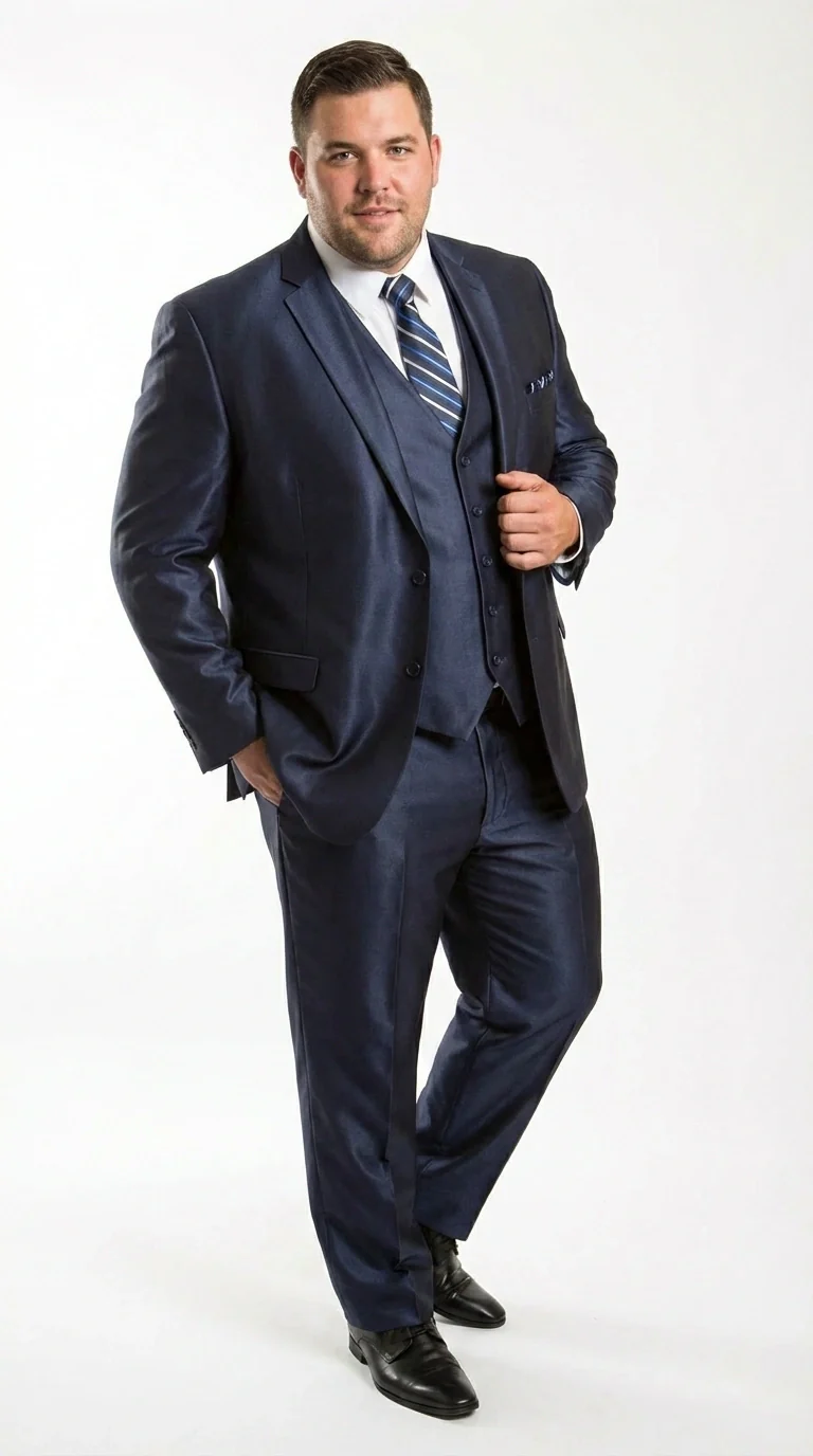 Men’s Navy Blue Sharkskin 3 Piece Suit – Two Button Vested Shiny Formal Suit for Wedding, Prom, Business and Party Wear - Image 14