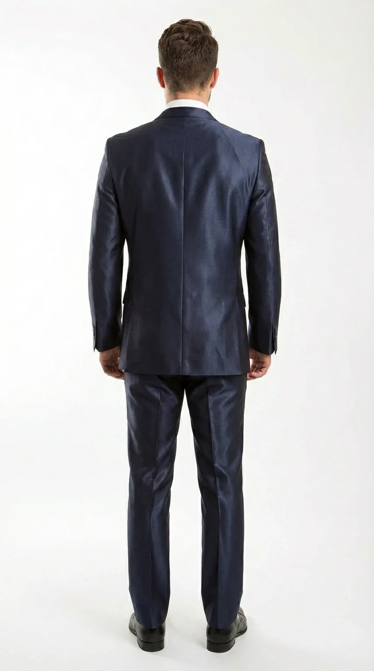 Men’s Navy Blue Sharkskin 3 Piece Suit – Two Button Vested Shiny Formal Suit for Wedding, Prom, Business and Party Wear - Image 7