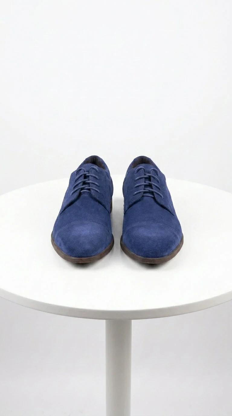 Men’s Navy Blue Suede Cap Toe Dress Shoes – Classic Lace Up Formal Wedding and Prom Shoes Velvet Fabric - Image 3