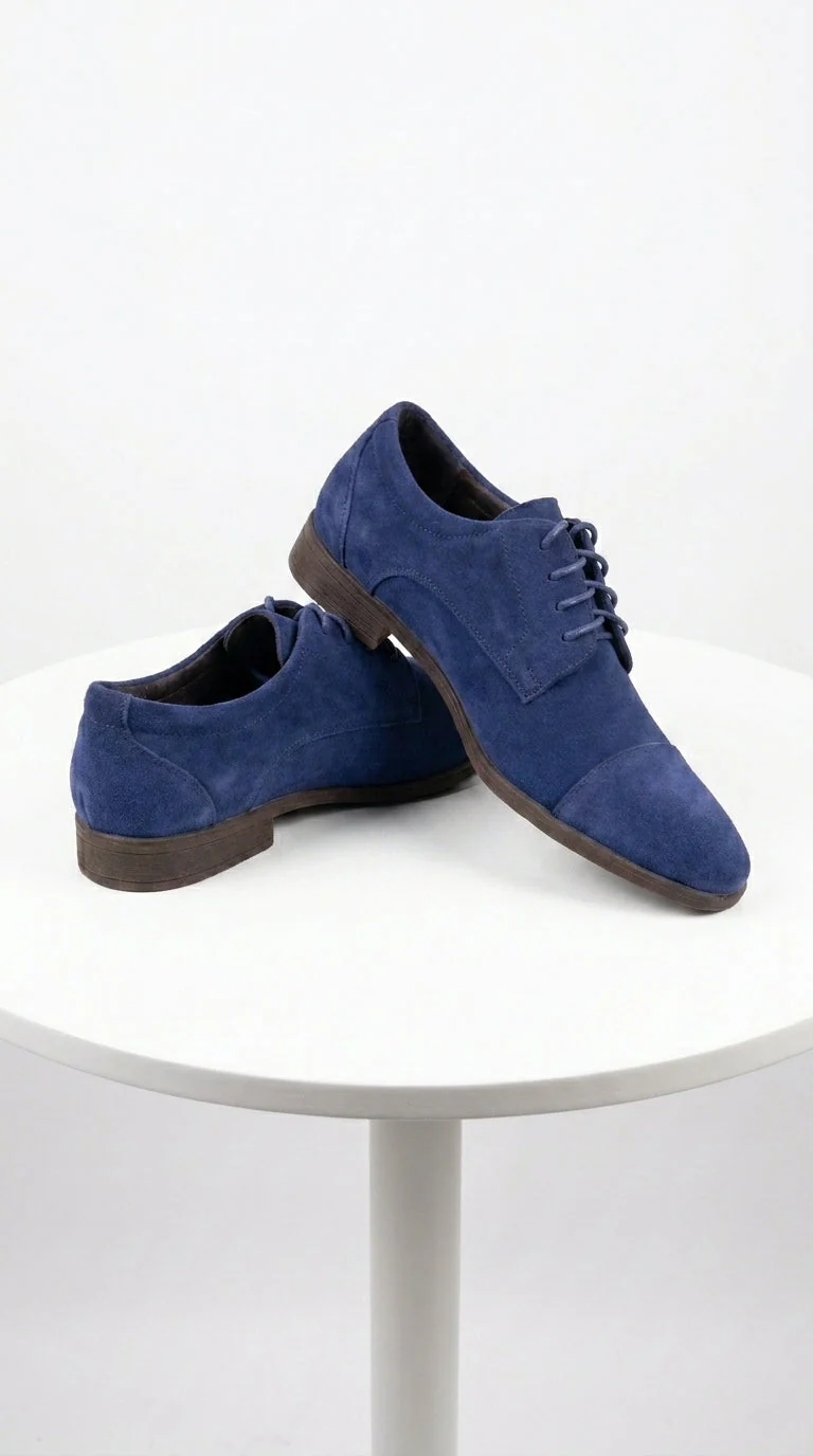 Men’s Navy Blue Suede Cap Toe Dress Shoes – Classic Lace Up Formal Wedding and Prom Shoes Velvet Fabric - Image 5