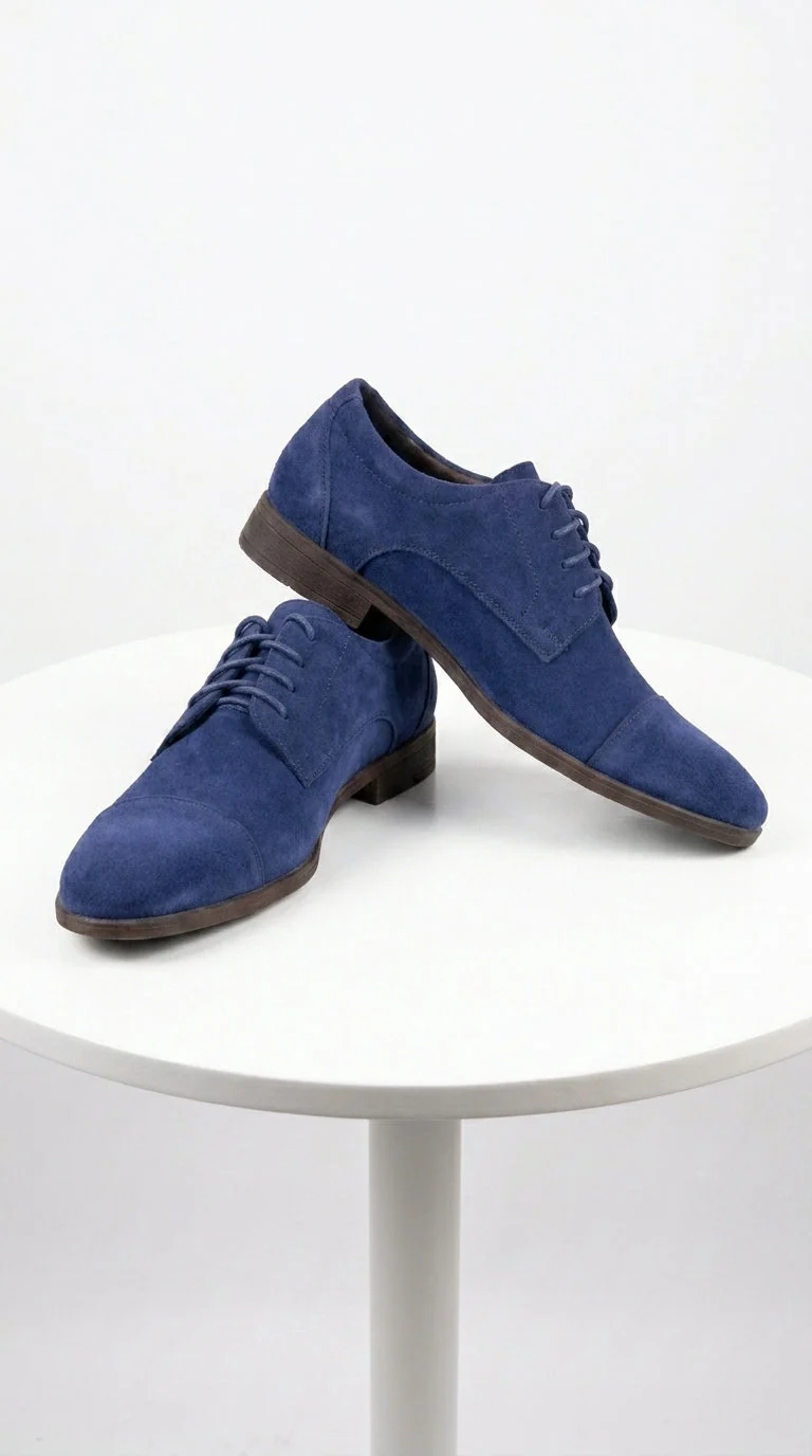 Men’s Navy Blue Suede Cap Toe Dress Shoes – Classic Lace Up Formal Wedding and Prom Shoes Velvet Fabric - Image 6
