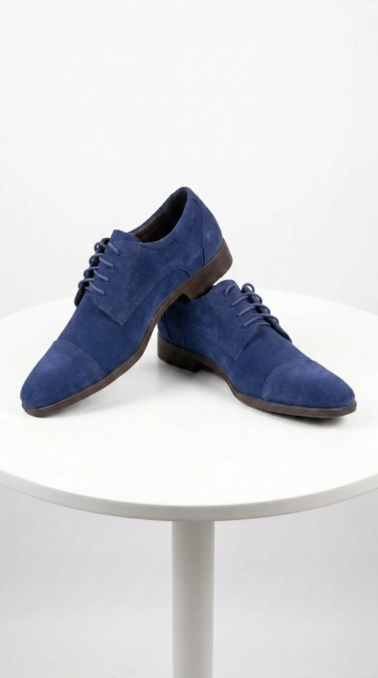 Men’s Navy Blue Suede Cap Toe Dress Shoes – Classic Lace Up Formal Wedding and Prom Shoes Velvet Fabric - Image 7