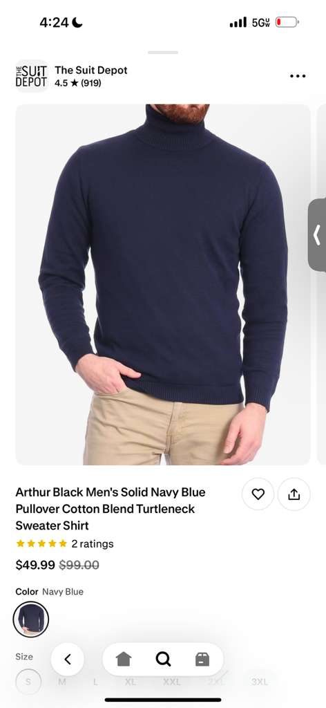 Men’s Navy Blue Turtleneck Sweater Pullover | Cotton Blend Long Sleeve Knit Top for Casual & Smart Wear - Image 2