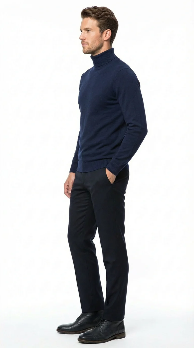 Men’s Navy Blue Turtleneck Sweater Pullover | Cotton Blend Long Sleeve Knit Top for Casual & Smart Wear - Image 8