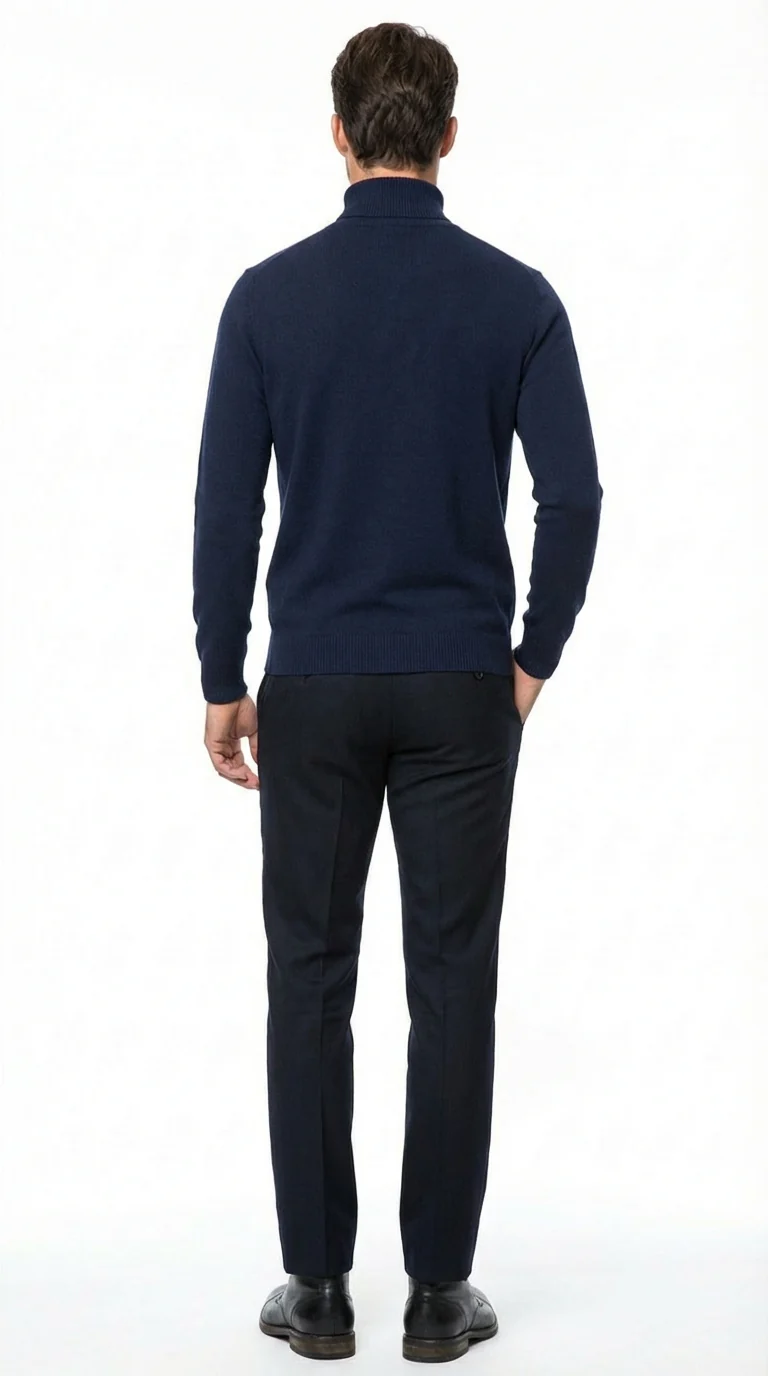 Men’s Navy Blue Turtleneck Sweater Pullover | Cotton Blend Long Sleeve Knit Top for Casual & Smart Wear - Image 9
