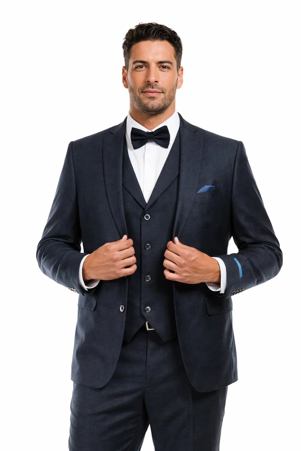 Men’s Navy Blue Vintage Tweed Wedding Suit – Two Button Jacket with Matching Vest - Image 2