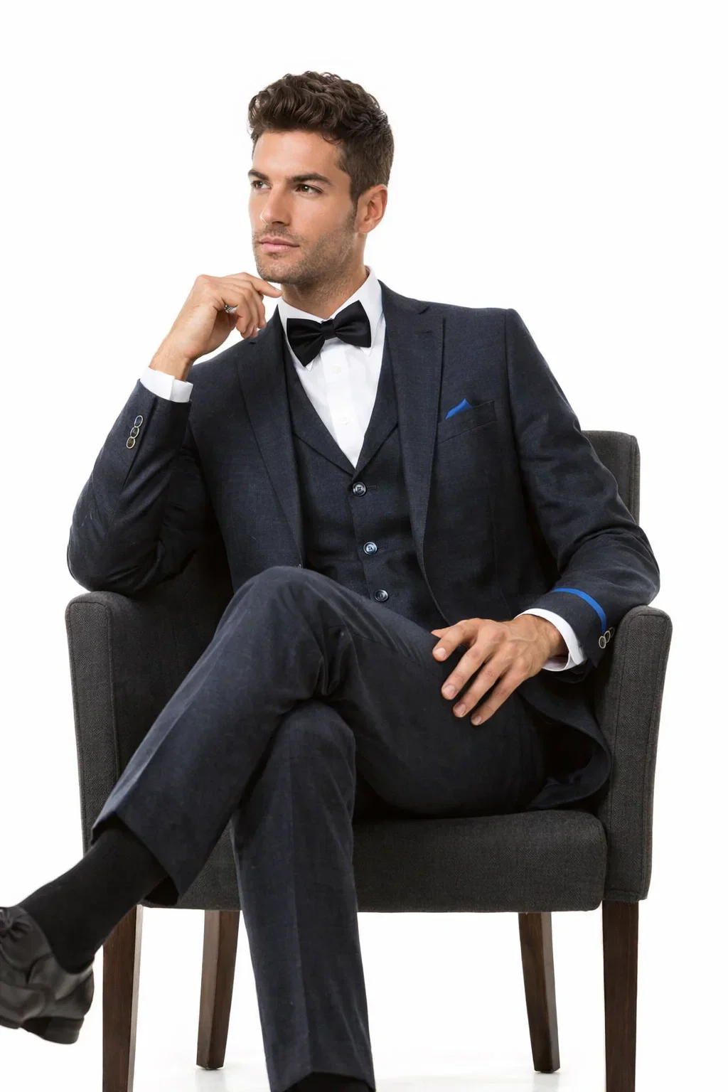 Men’s Navy Blue Vintage Tweed Wedding Suit – Two Button Jacket with Matching Vest - Image 3