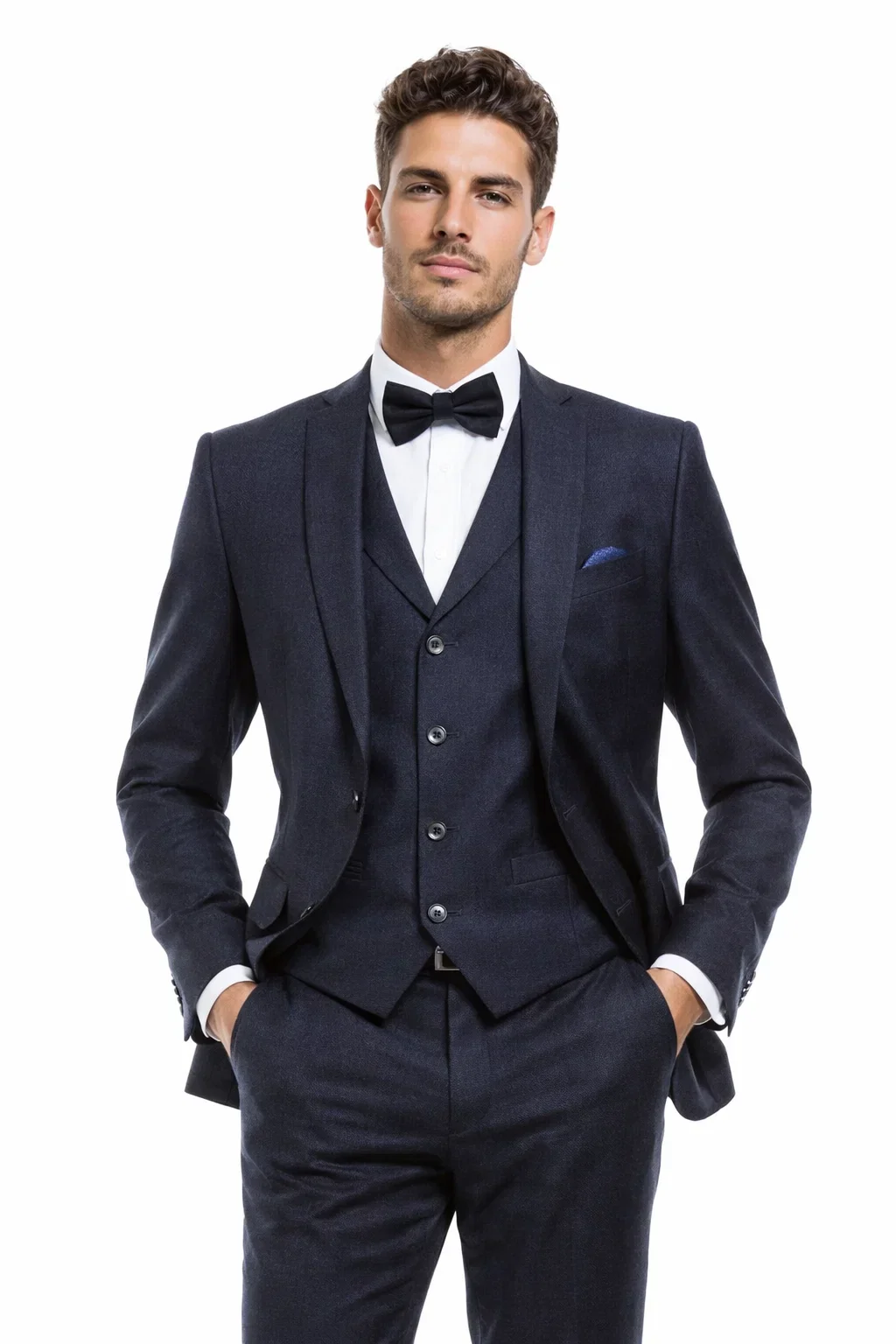 Men’s Navy Blue Vintage Tweed Wedding Suit – Two Button Jacket with Matching Vest - Image 7