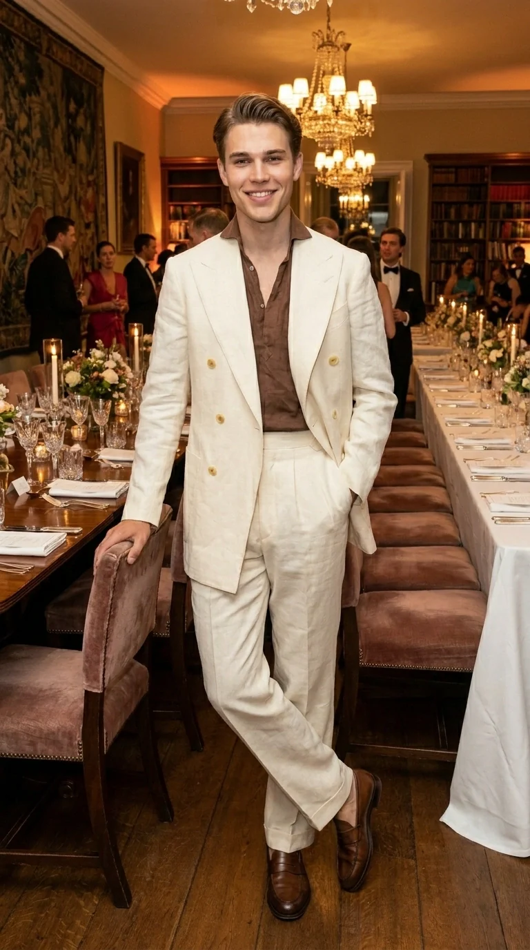 Men’s Off White 70s Style Double Breasted Suit – Vintage Retro Wide Lapel Classic Outfit for Party, Wedding and Casual Fashion Wear - Image 14