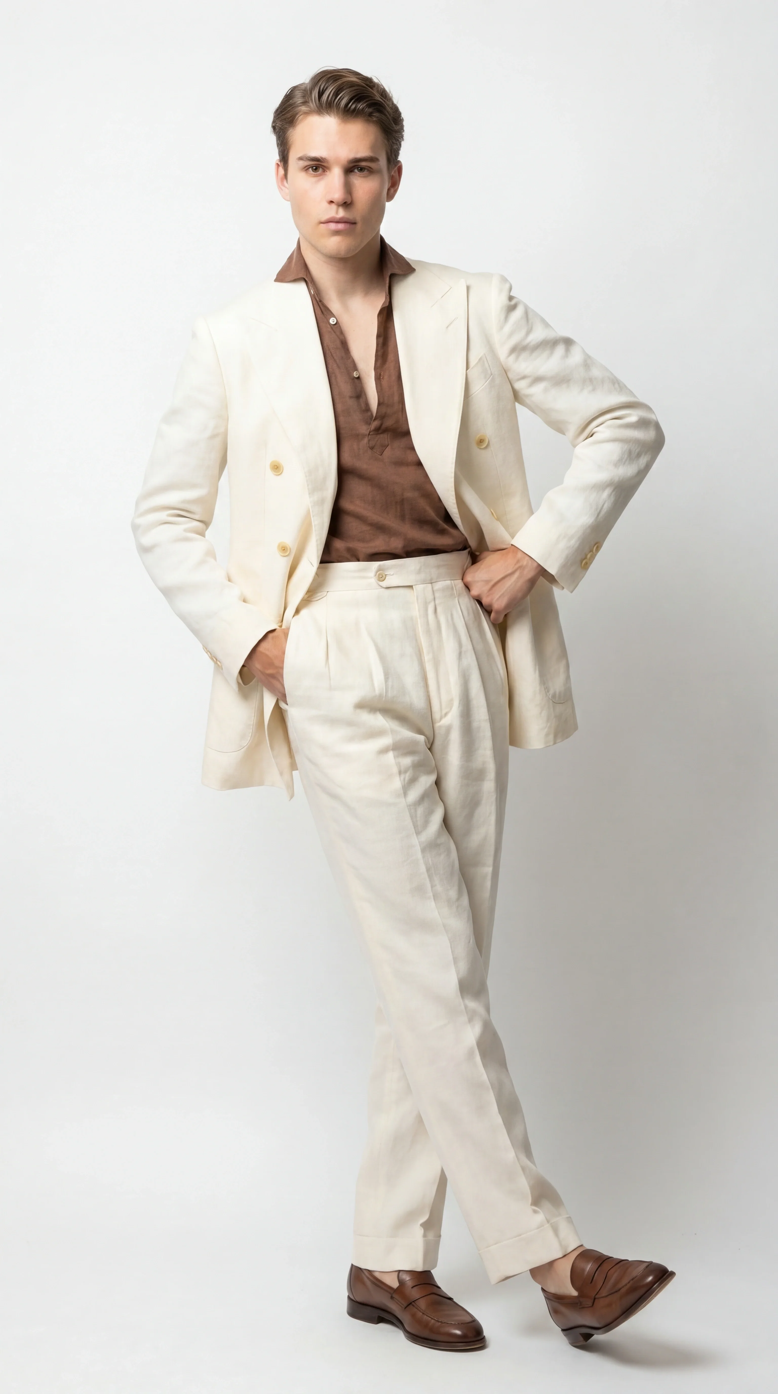 Men’s Off White 70s Style Double Breasted Suit – Vintage Retro Wide Lapel Classic Outfit for Party, Wedding and Casual Fashion Wear - Image 8