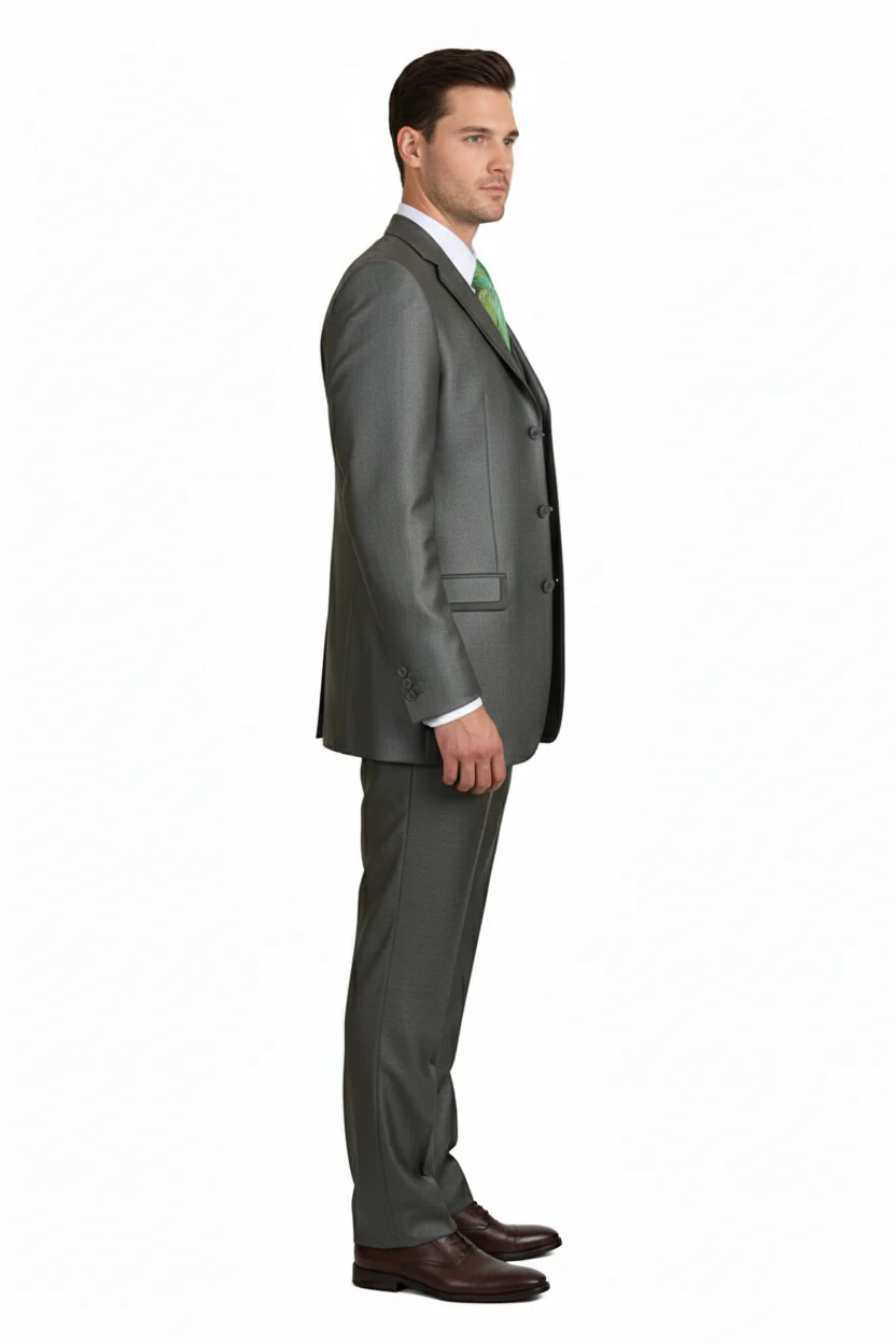 Men’s Olive Green 3-Piece Suit – Classic Fit with Vest and Tie Pleated Pants Three Buttons - Image 3