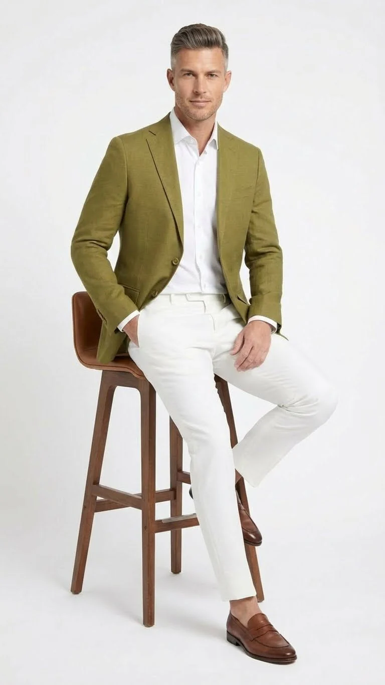 Men’s Olive Green Blazer Sport Coat – Linen Fabric Summer in pistachio sage green - Image 4