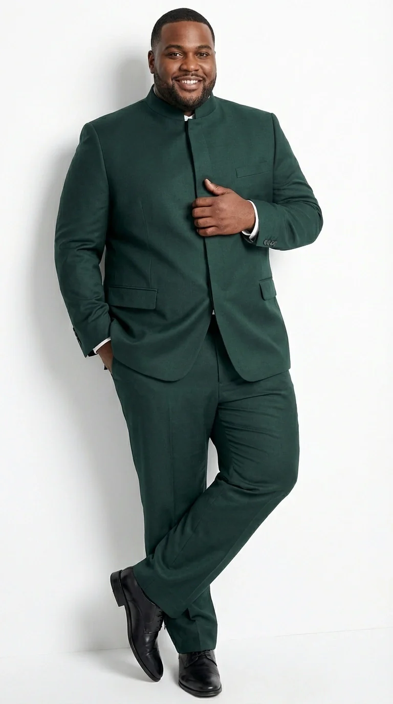 Men’s Olive Green Tuxedo Mandarin Collar Suit – Modern Nehru Style Formal Suit for Wedding Banded Collar - Image 10