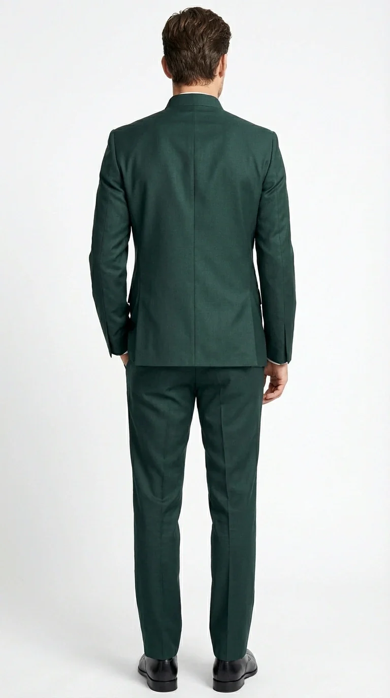 Men’s Olive Green Tuxedo Mandarin Collar Suit – Modern Nehru Style Formal Suit for Wedding Banded Collar - Image 5