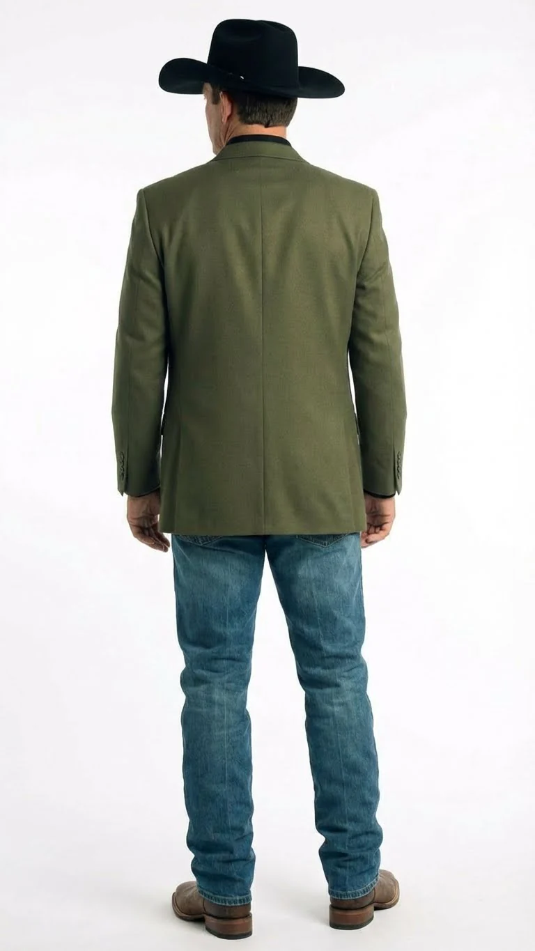 Men’s Olive Green Western Blazer Jacket, Classic Cowboy Style Sport Coat for Casual Formal Wear with Jeans - Image 2