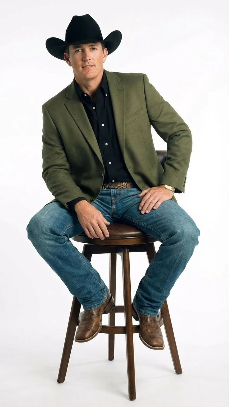 Men’s Olive Green Western Blazer Jacket, Classic Cowboy Style Sport Coat for Casual Formal Wear with Jeans - Image 6