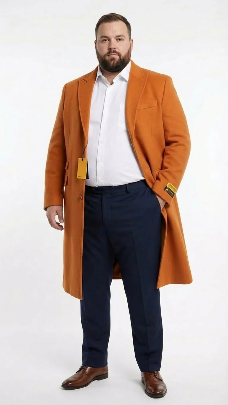 Men’s Orange - Rust Wool Blend Long Overcoat – Topcoat Carcoat Topcoat - Image 4