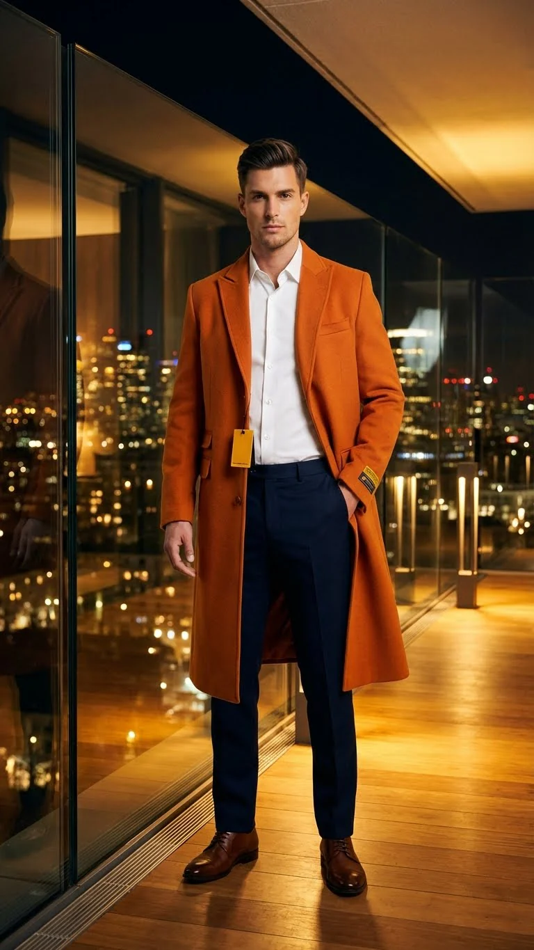 Men’s Orange - Rust Wool Blend Long Overcoat – Topcoat Carcoat Topcoat - Image 5