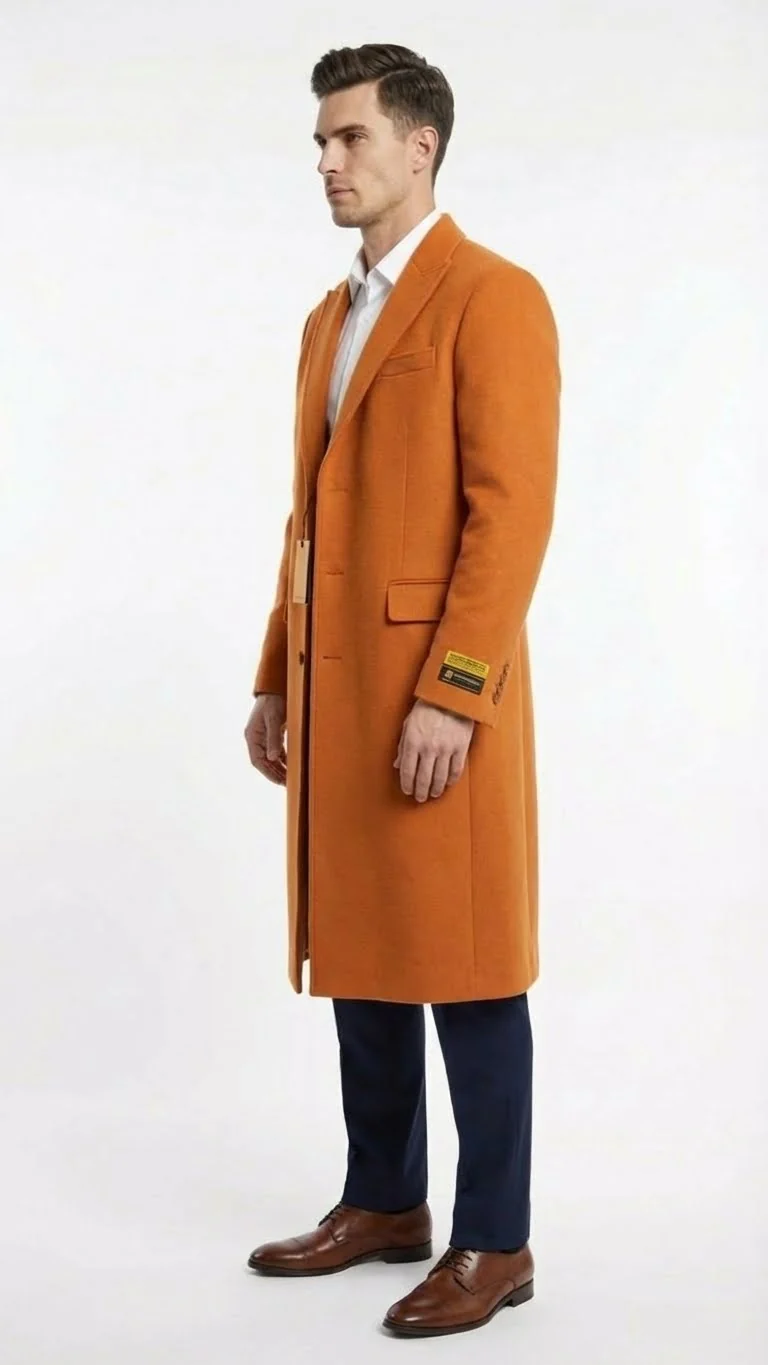 Men’s Orange - Rust Wool Blend Long Overcoat – Topcoat Carcoat Topcoat - Image 8