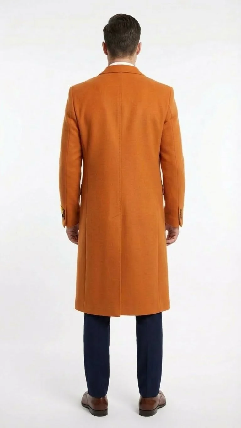 Men’s Orange - Rust Wool Blend Long Overcoat – Topcoat Carcoat Topcoat - Image 9