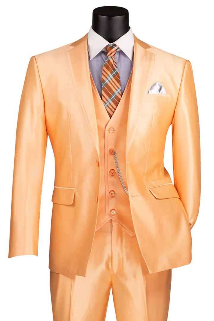 Men’s Orange Sharkskin Tuxedo Suit – Slim Fit 3-Piece Wedding & Prom Style - Image 8