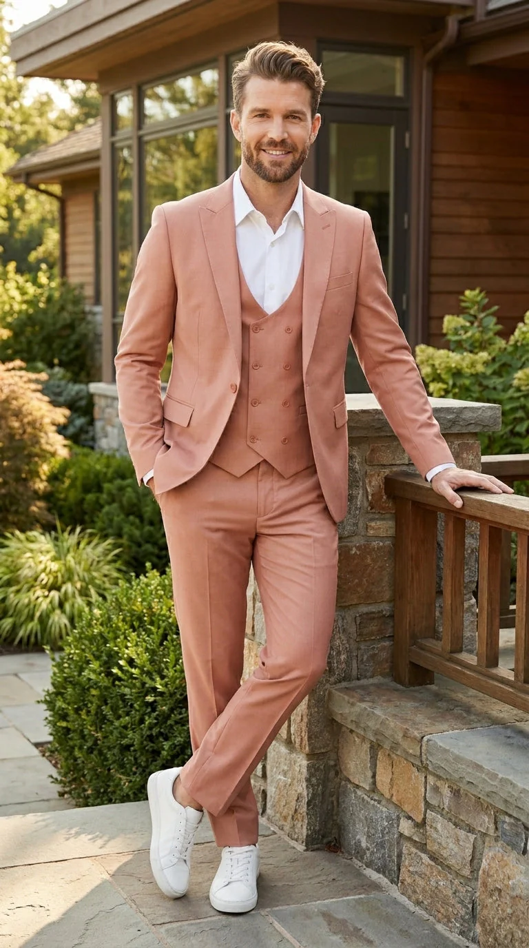 Men’s Peach Light Brown 3 Piece Suit – Wedding & Prom Formal Suit Set, Blazer Pants Double breasted vest - Image 13