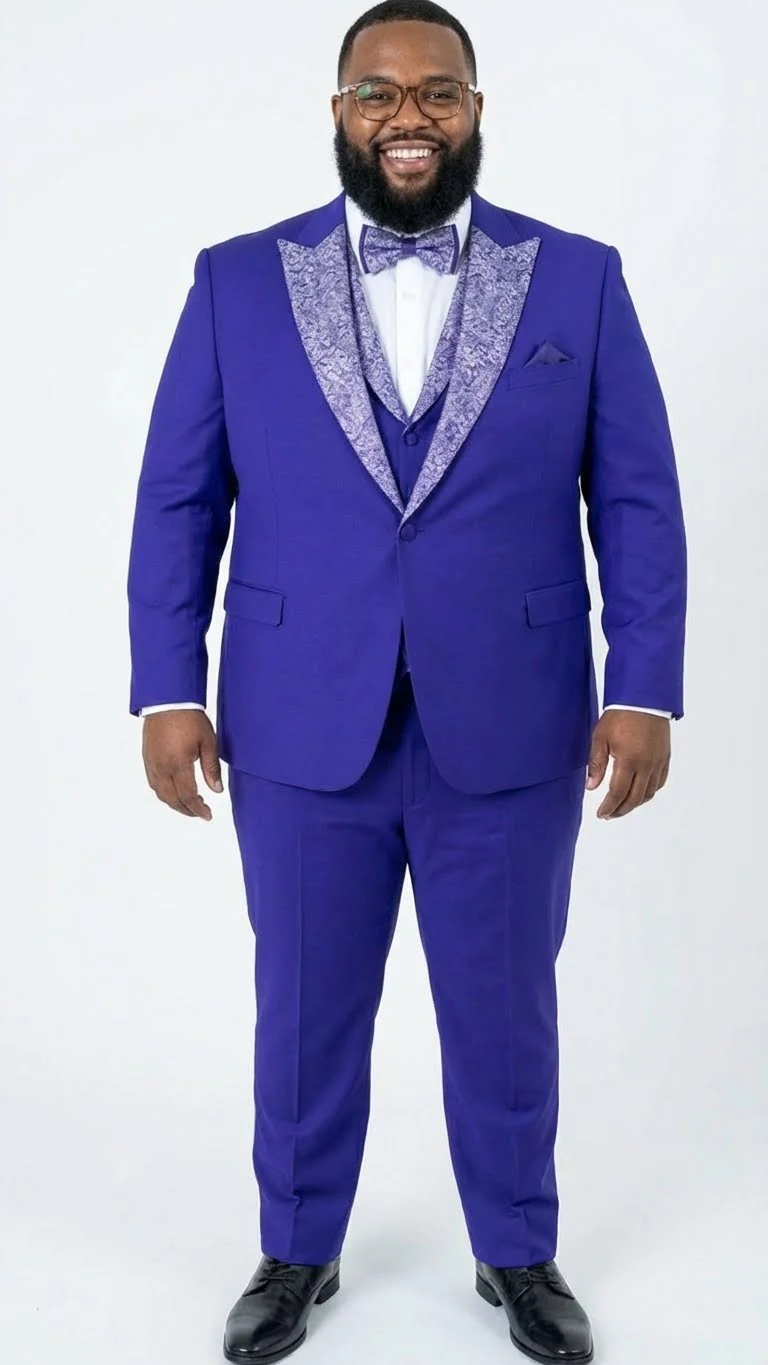 Men’s Purple and white sivler lapel  Embellished Tuxedo Suit –  Formal Wedding, Prom, and Gala Outfit Mardi Gras - Image 2