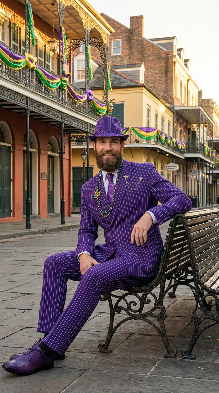 Men’s Purple Pinstripe Mardi Gras Suit | Classic Double Breasted Formal Carnival Suit - Image 7