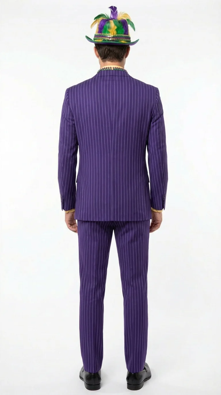 Men’s Purple Pinstripe Mardi Gras Suit | Three Piece Carnival Formal Suit with Vest - Image 2