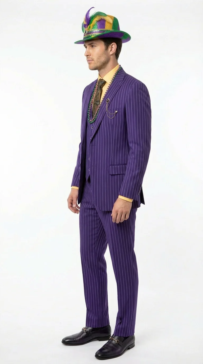 Men’s Purple Pinstripe Mardi Gras Suit | Three Piece Carnival Formal Suit with Vest - Image 3