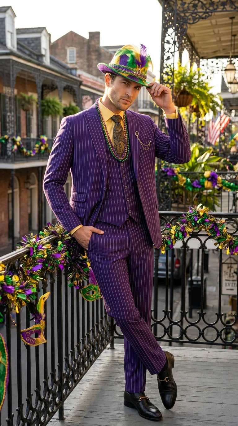 Men’s Purple Pinstripe Mardi Gras Suit | Three Piece Carnival Formal Suit with Vest - Image 5