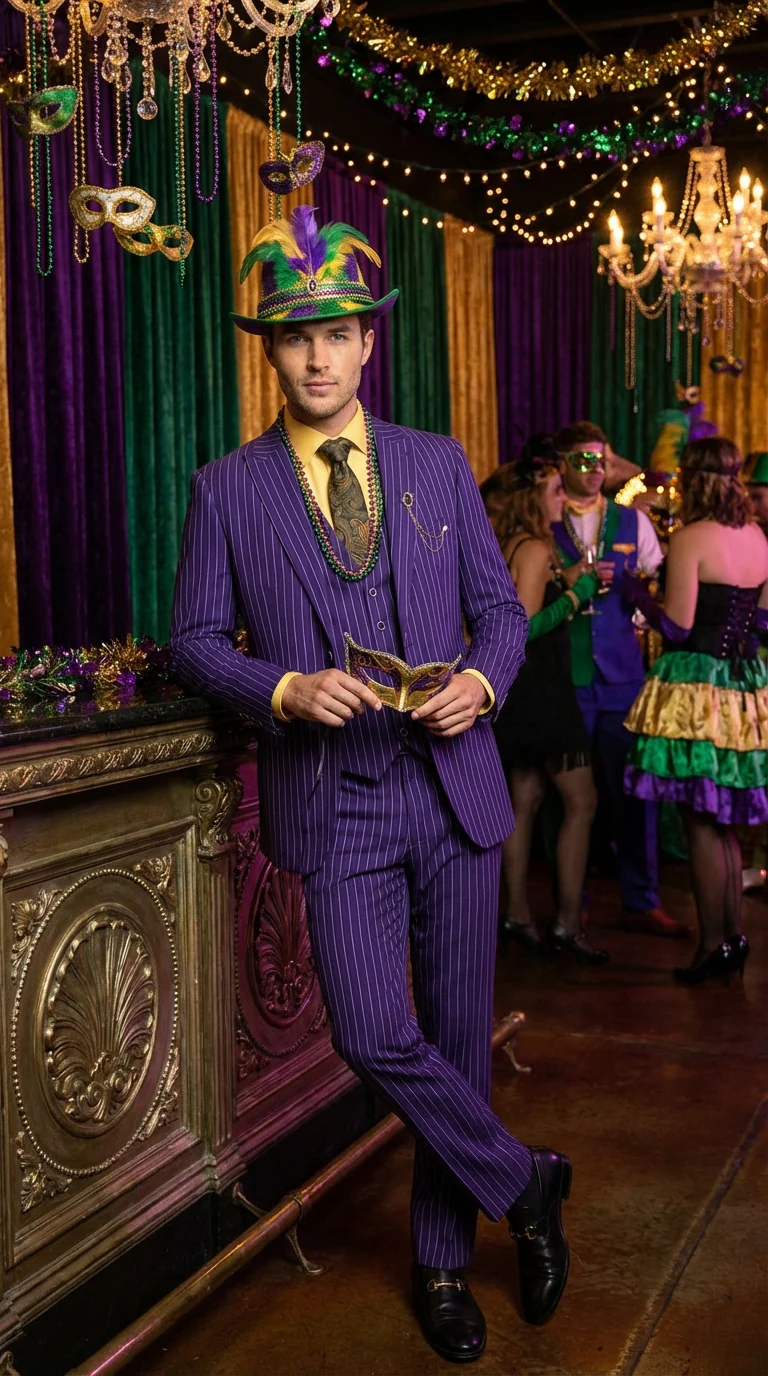 Men’s Purple Pinstripe Mardi Gras Suit | Three Piece Carnival Formal Suit with Vest - Image 6