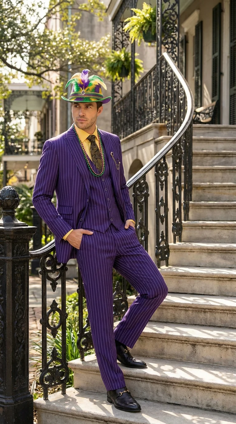 Men’s Purple Pinstripe Mardi Gras Suit | Three Piece Carnival Formal Suit with Vest - Image 7