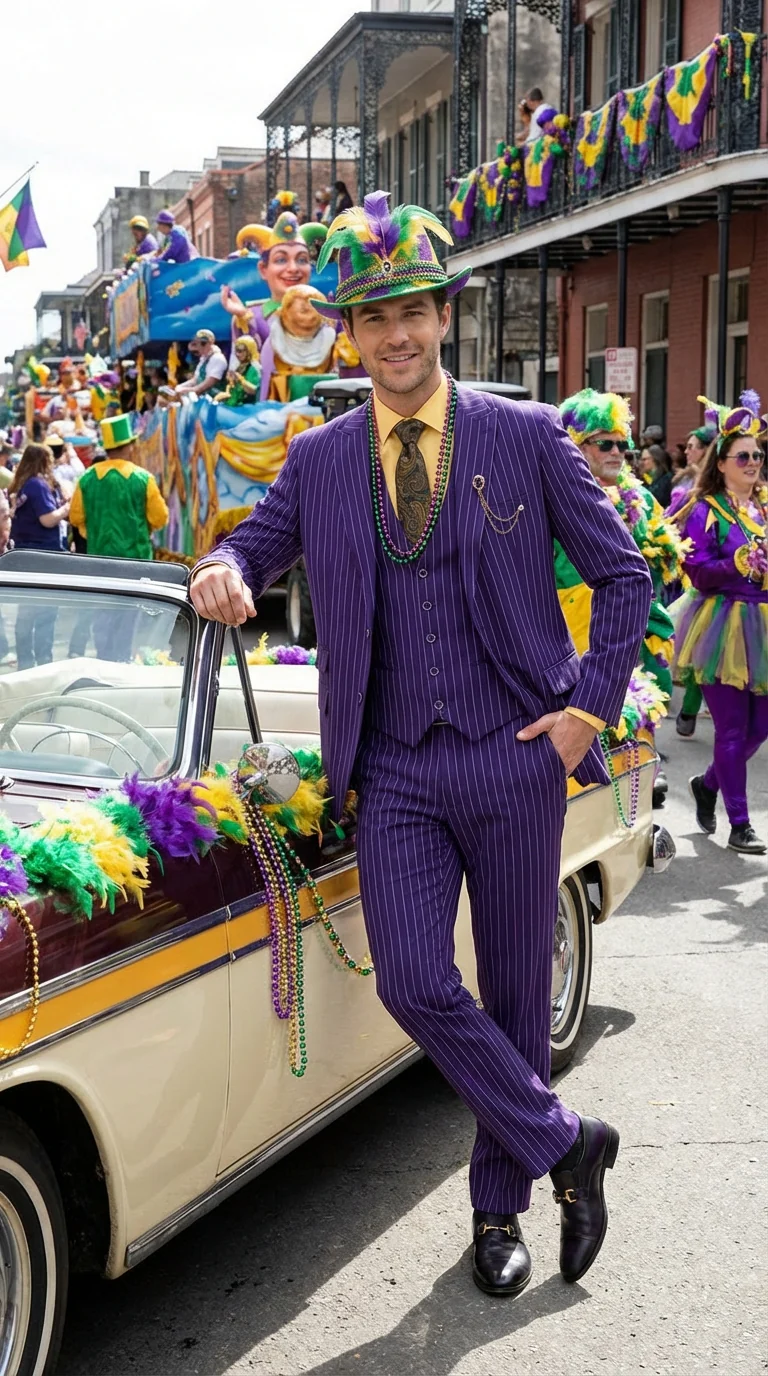Men’s Purple Pinstripe Mardi Gras Suit | Three Piece Carnival Formal Suit with Vest - Image 8