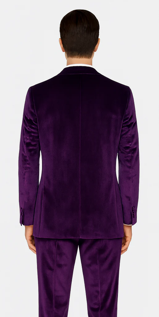 Men’s Purple Velvet Peak Lapel Suit – 2-Piece Skinny Fit Formalwear by Tazzio - Image 3